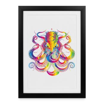 pieuvre colorée et de nombreux détails - Affiche encadrée (27 × 37 cm) - noir - Devant