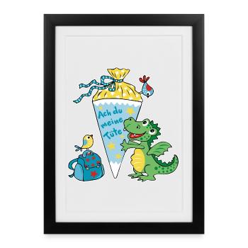 Dragon-écolier. Oh mon sac ! - Affiche encadrée (27 × 37 cm) - noir - Devant