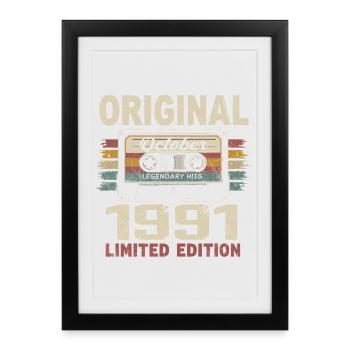 Né en Octobre 1991 | Cadeau Vintage Octobre 1991 - Affiche encadrée (27 × 37 cm) - noir - Devant