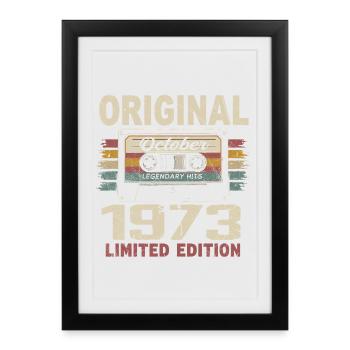 Né en Octobre 1973 | Cadeau Vintage Octobre 1973 - Affiche encadrée (27 × 37 cm) - noir - Devant