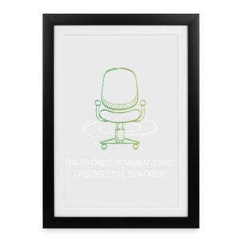 Bürohumor – Das Beste an meinem Job? Der Drehstuhl - Gerahmtes Poster (27 × 37 cm) - Schwarz - Vorne