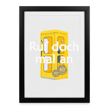 Yellow phone booth vintage, give us a call - Framed poster (27 × 37 cm) - black - Front