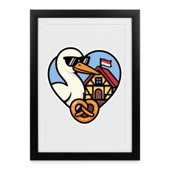 Alsace Stork Heart and Pretzel Alsatian Pride - Framed poster (27 × 37 cm) - black - Front