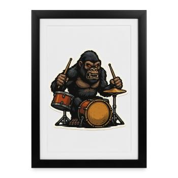 Jungle gorilla with drums - Framed poster (27 × 37 cm) - black - Front