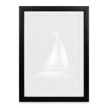Voilier classique – Esquisse élégante dans un style nautique - Affiche encadrée (27 × 37 cm) - noir - Devant