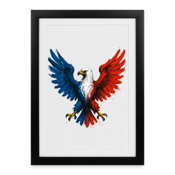 Aigle flamboyant bleu blanc rouge France Patriote - Affiche encadrée (27 × 37 cm) - noir - Devant