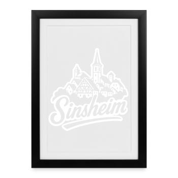 Sinsheim Kraichgau - Illustration mit Schriftzug - Gerahmtes Poster (27 × 37 cm) - Schwarz - Vorne