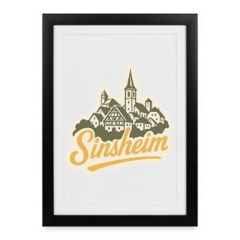 Sinsheim Kraichgau - Illustration Handlettering - Gerahmtes Poster (27 × 37 cm) - Schwarz - Vorne