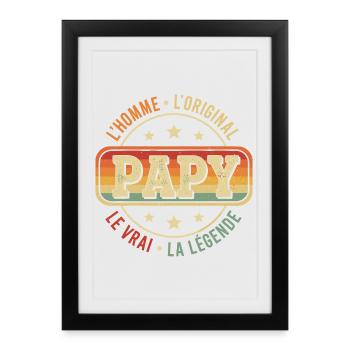 Vintage Papi Grand-Père Retro Vrai Original Papy - Affiche encadrée (27 × 37 cm) - noir - Devant
