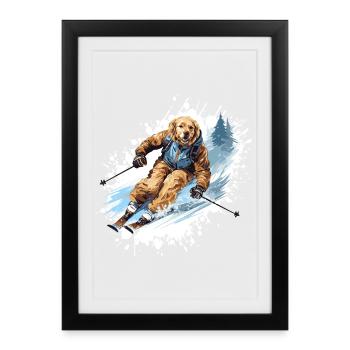 Golden Retriever Dog Ski Skiing - Framed poster (27 × 37 cm) - black - Front