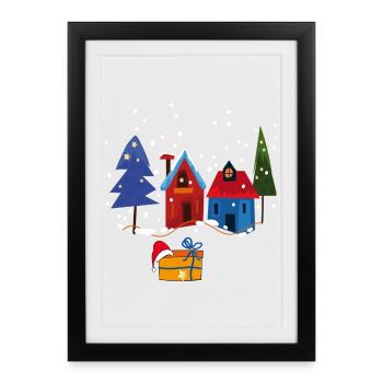 Winter houses with snow - Framed poster (27 × 37 cm) - black - Front