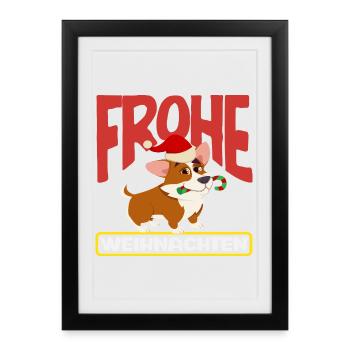 Corgi Joyeux Noël avec chapeau de Père Noël - Affiche encadrée (27 × 37 cm) - noir - Devant