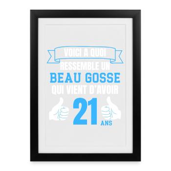 Birthday 21 Years Boy Funny Beau Gosse - Affiche encadrée (27 × 37 cm) - noir - Devant