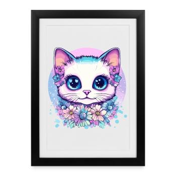 Chaton pastel avec couronne florale - Affiche encadrée (27 × 37 cm) - noir - Devant