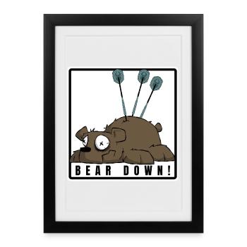 Funny darts comic motif. BEAR DOWN ! - Framed poster (27 × 37 cm) - black - Front