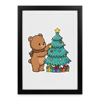 Weihnachtsbär mit Weihnachtsbaum und Geschenken - Gerahmtes Poster (27 × 37 cm) - Schwarz - Vorne