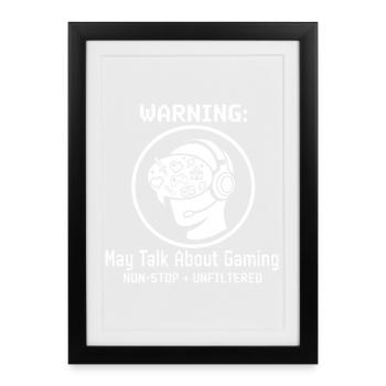 Avertissement : Peut parler de chemise de jeu | Joueur - Affiche encadrée (27 × 37 cm) - noir - Devant