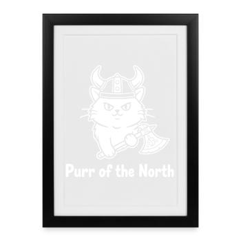 Chat viking avec hache - Affiche encadrée (27 × 37 cm) - noir - Devant