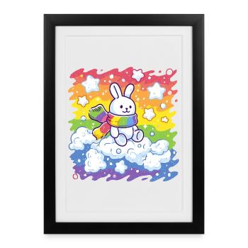 Rainbow bunny on cloud - Framed poster (27 × 37 cm) - black - Front