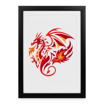 Tribal Dragon Flame Red Tattoo Style - Framed poster (27 × 37 cm) - black - Front