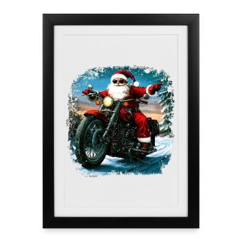 Motards Noël - Affiche encadrée (27 × 37 cm) - noir - Devant