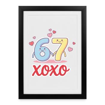 6 7 Six Seven Mèmes de la Saint-Valentin Cœur mignons - Affiche encadrée (27 × 37 cm) - noir - Devant