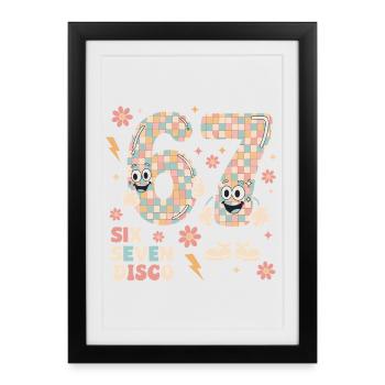 Drôle de boule disco Retro Party Cadeau Six Seven - Affiche encadrée (27 × 37 cm) - noir - Devant