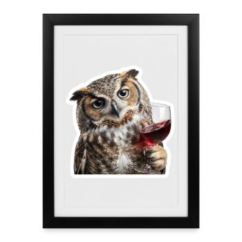 Wise owl at the cozy wine evening - Framed poster (27 × 37 cm) - black - Front