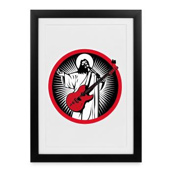 Jesus with Red Guitar in a Circle - Framed poster (27 × 37 cm) - black - Front