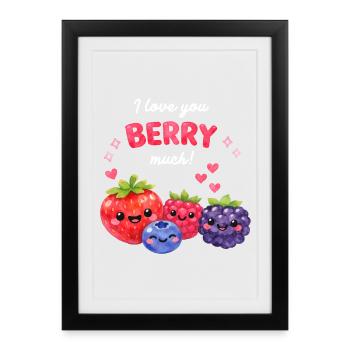 I Love You Berry Much Kawaii Berries Love Couple - Framed poster (27 × 37 cm) - black - Front