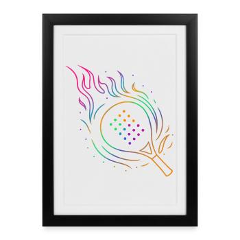 Padel with flaming racket design - Framed poster (27 × 37 cm) - black - Front