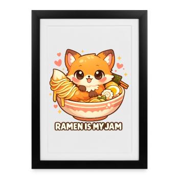 Soupe de nouilles kawaii au renard ramen - Affiche encadrée (27 × 37 cm) - noir - Devant