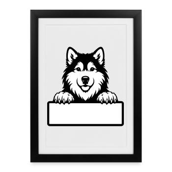 Alaskan Malamute Puppy Name Tag black and white - Framed poster (27 × 37 cm) - black - Front