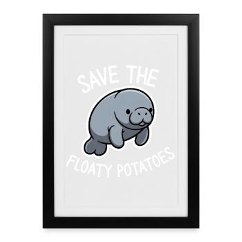 Mignonne lamantin Sauve les Patates Flottantes - Affiche encadrée (27 × 37 cm) - noir - Devant