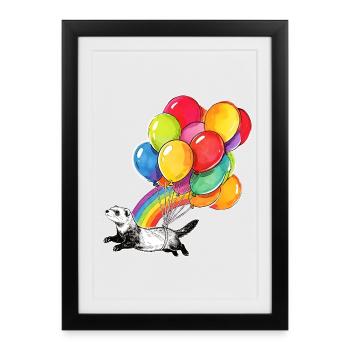 Ferret Balloons and Rainbow - Framed poster (27 × 37 cm) - black - Front