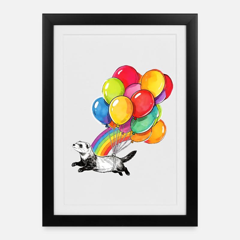 Frettchenballons und Regenbogen - Gerahmtes Poster (27 × 37 cm) - Schwarz