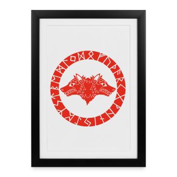 Red Viking Wolf with Two Heads - Framed poster (27 × 37 cm) - black - Front