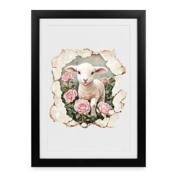 Agneau avec papillon - Affiche encadrée (27 × 37 cm) - noir - Devant