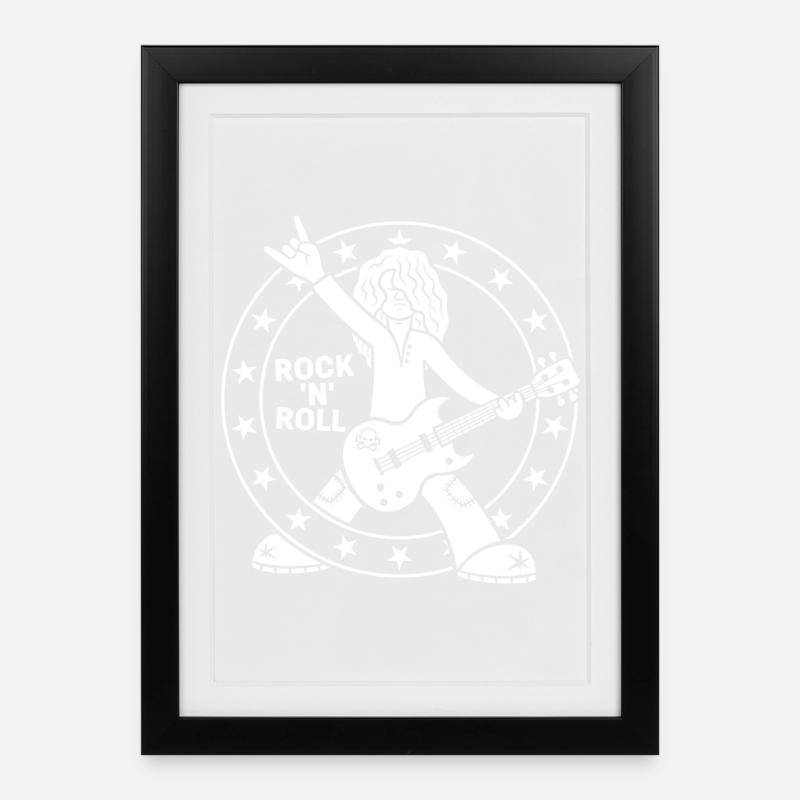 Guitariste de rock 'n' roll de dessins animés - Affiche encadrée (27 × 37 cm) - noir