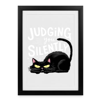 Te juger silencieusement Gatto divertente drôle - Affiche encadrée (27 × 37 cm) - noir - Devant
