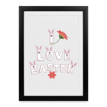 L’amour de Pâques avec un lapin et une fleur - Affiche encadrée (27 × 37 cm) - noir - Devant