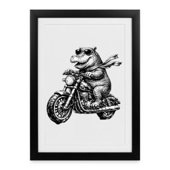 Crocodile on Motorcycle Black and White - Framed poster (27 × 37 cm) - black - Front