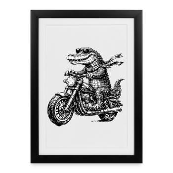 Crocodile on motorcycle with sunglasses - Framed poster (27 × 37 cm) - black - Front