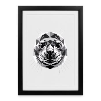 Sceller avec des lunettes de soleil, phoque morse mignons phoques - Affiche encadrée (27 × 37 cm) - noir - Devant