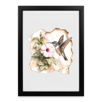Hummingbird with flower - Framed poster (27 × 37 cm) - black - Front