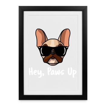 Bouledogue français cool Hé, l’art des lunettes de soleil en l’air - Affiche encadrée (27 × 37 cm) - noir - Devant