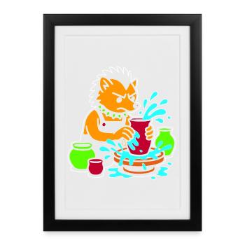 Splash de chiot de poterie - Affiche encadrée (27 × 37 cm) - noir - Devant