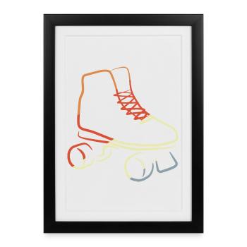 Patins à roulettes rétro vintage - Affiche encadrée (27 × 37 cm) - noir - Devant