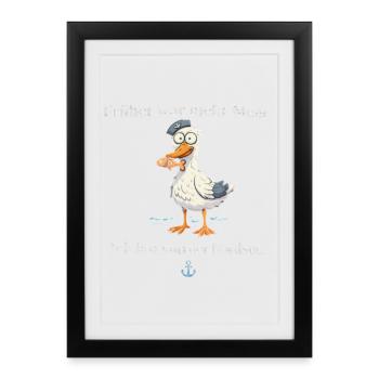 Nordsee Spruch Seemmöwe früher war mehr Meer - Gerahmtes Poster (27 × 37 cm) - Schwarz - Vorne