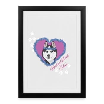 Visage de Sale Au Repos Husky - Affiche encadrée (27 × 37 cm) - noir - Devant